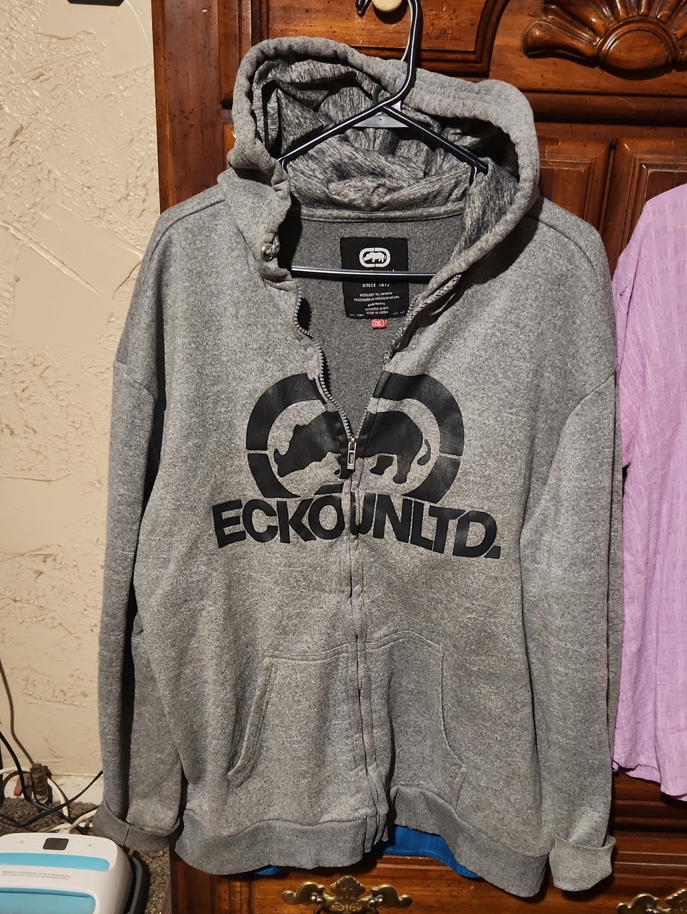 Ecko Unltd Grey Hoodie Zip Sweatshirt with Black Logo